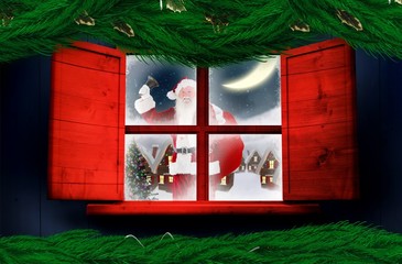 Poster - Composite image of santa delivery presents to village