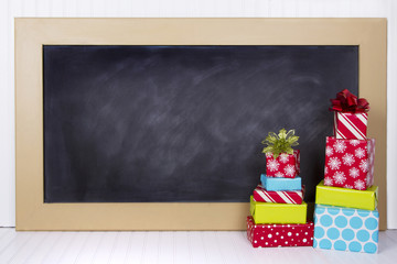 Wall Mural - Christmas presents with chalk board