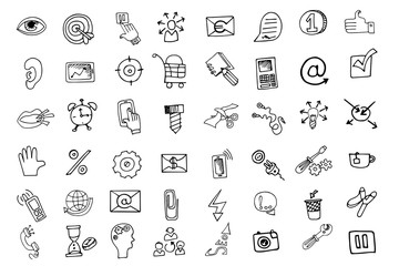 Doodle business seo  icons set.Outline sketchy