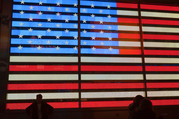 Wall Mural - Night views of New York City, American Flag.