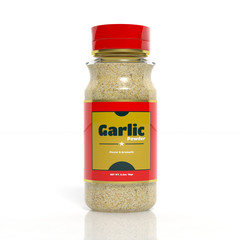 Sticker - 3D Garlic powder glass bottle isolated on white