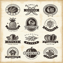 Vintage Fruits And Vegetables Labels Set