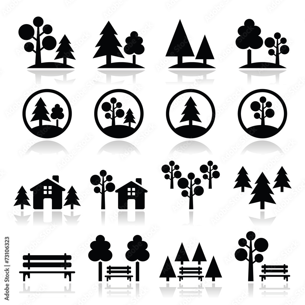 Trees, forest, park vector icons set Stock Vector | Adobe Stock