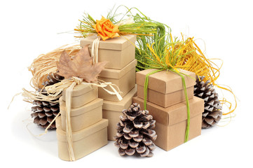 Sticker - gift boxes decorated with natural ornaments