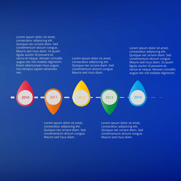 Info graphic timeline with text on a bright blue vector backgrou