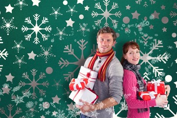 Poster - Composite image of couple holding lots of presents