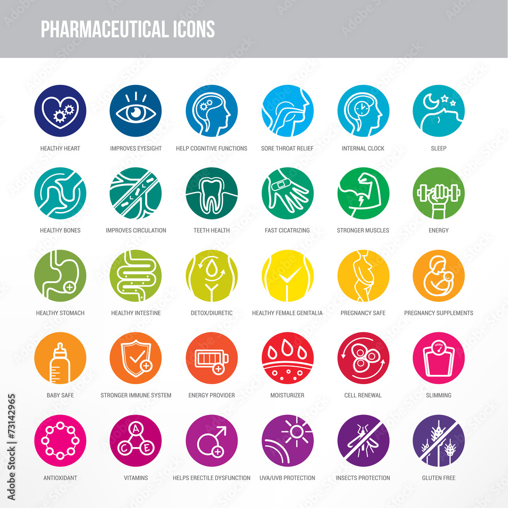 Pharmaceutical and medical icons set - obrazy, fototapety, plakaty 