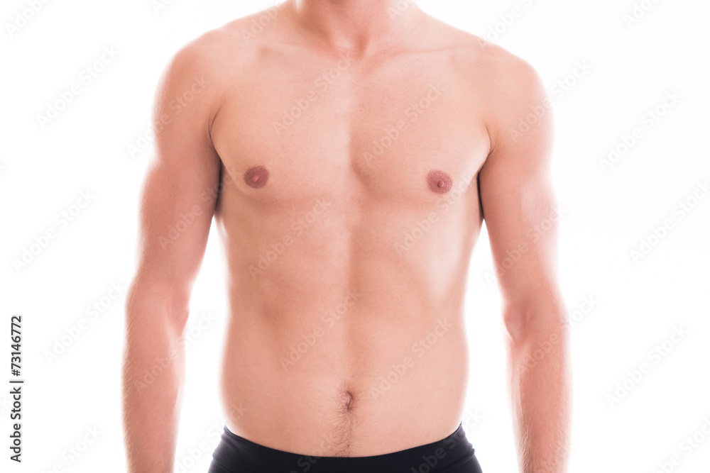 Shirtless muscular male torso - obrazy, fototapety, plakaty 