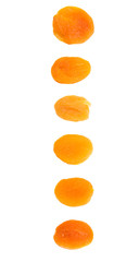 Dried apricot fruit over white background