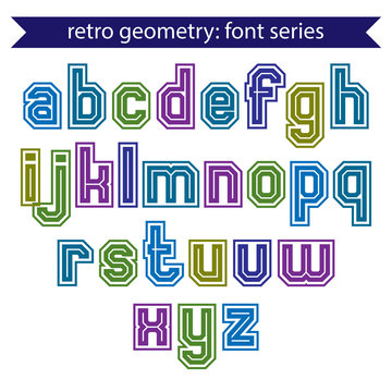 Double lines geometric font with outline, colorful uppercase let