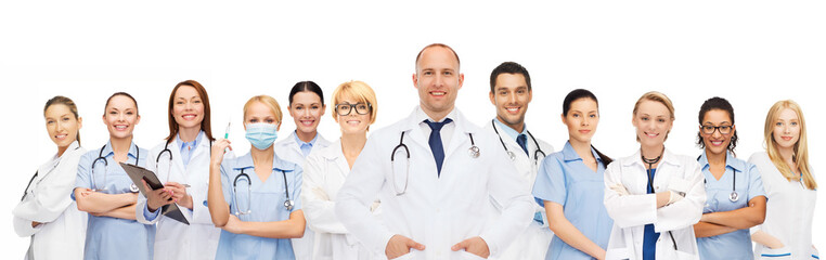 Poster - group of smiling doctors with clipboard