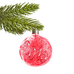 Wall Mural - 2015 on a red Christmas ball hanging on a tree