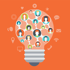 Poster - flat web modern infographics social media connections concept