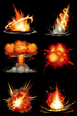Explosion Sets with Six Various Explosions, each with varying stages of eruption