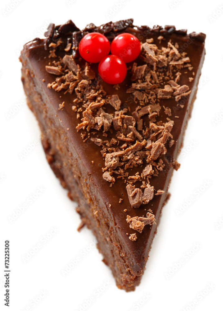 Yummy chocolate cake isolated on white