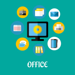 Poster - Office flat icons set