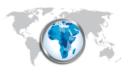 World map countries with Africa magnified by loupe