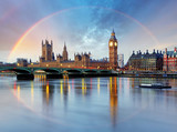 Fototapeta Londyn - London with rainbow - Houses of parliament - Big ben.