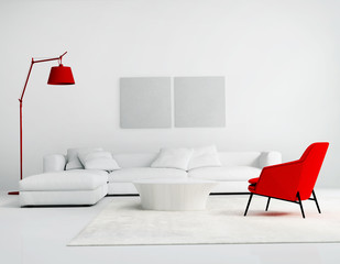 Wall Mural - Contemporary white and red  living room with sofa