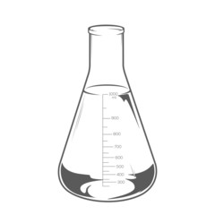 Erlenmeyer flask 1000ml. Monochromatic line art.