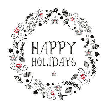 Vector Christmas with wreath made of leafs
