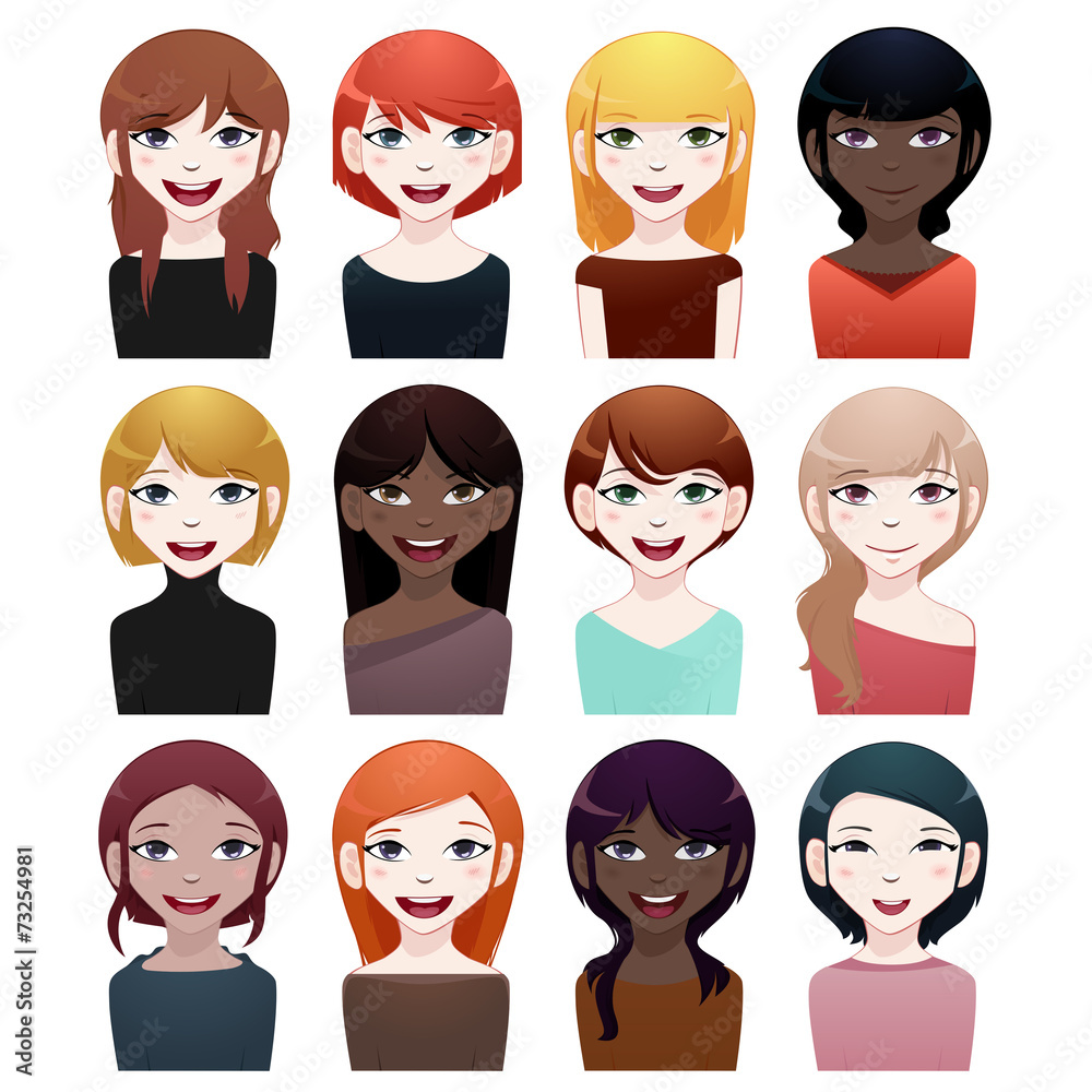 Girl avatar set Stock Vector | Adobe Stock