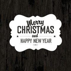 Poster - Merry Christmas Card With Dark Wooden Background, vector.