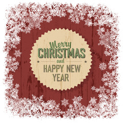 Aufkleber - Merry Christmas greeting on red wooden background, vector.