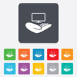 © blankstock - TV insurance sign. Hand holds wide-screen TV.