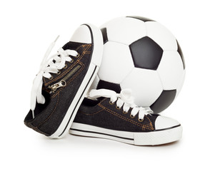 Wall Mural - soccer ball and sport shoes on white