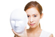 beautiful woman holding white mask for skincare concept