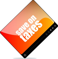 Poster - Video player for web with save on taxes word