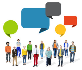 Wall Mural - Multiethnic Diverse People with Speech Bubbles