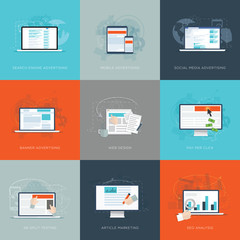 Poster - Modern flat internet marketing business vector illustrations set