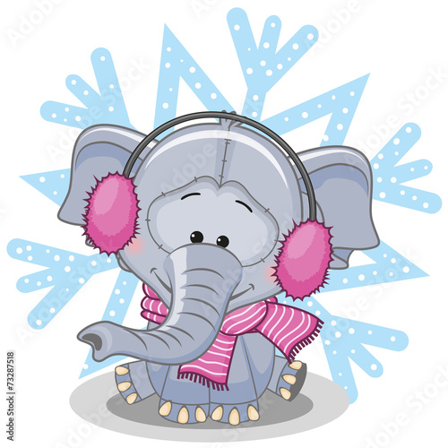 Obraz w ramie Elephant in a fur headphones