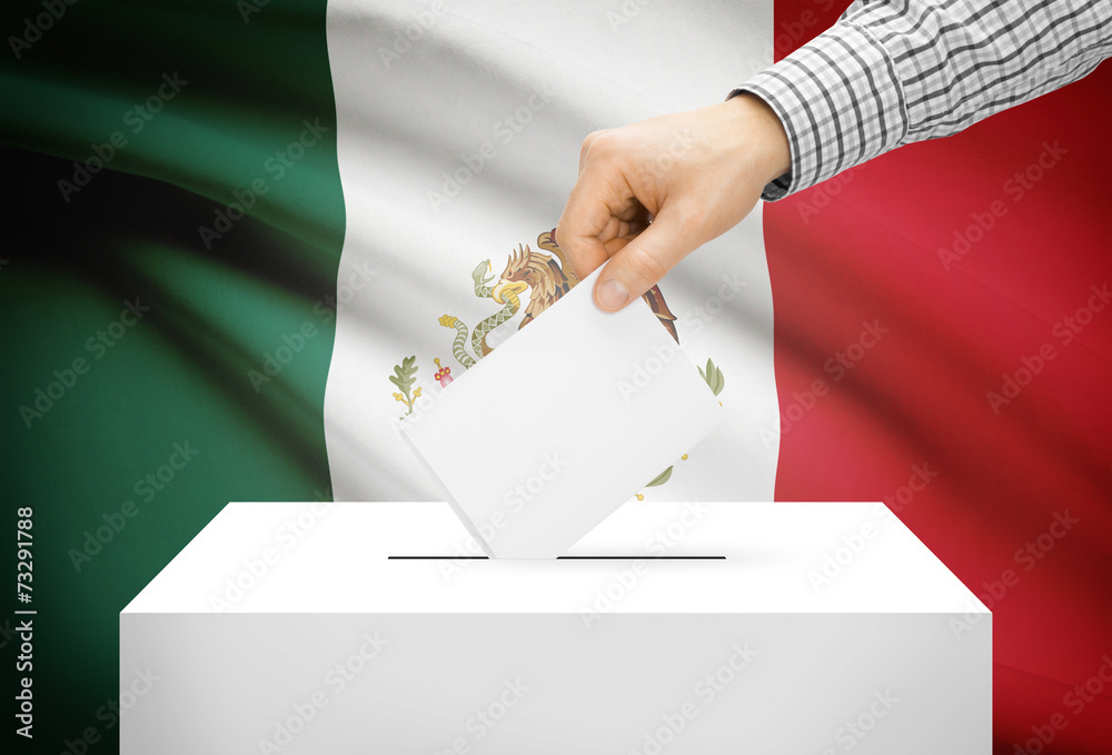 Ballot box with national flag on background - Mexico