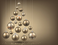 Christmas Tree With Golden Christmas Balls.