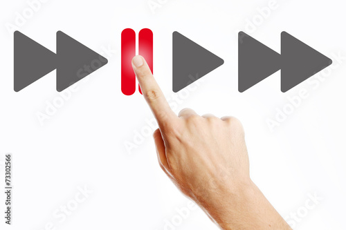 Male hand pressing pause button on the virtual screen Poster Mural XXL