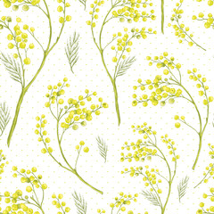  Seamless Spring Pattern with Sprig of Mimosa.