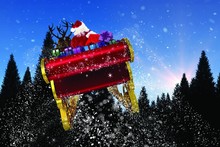 Composite Image Of Santa Flying His Sleigh