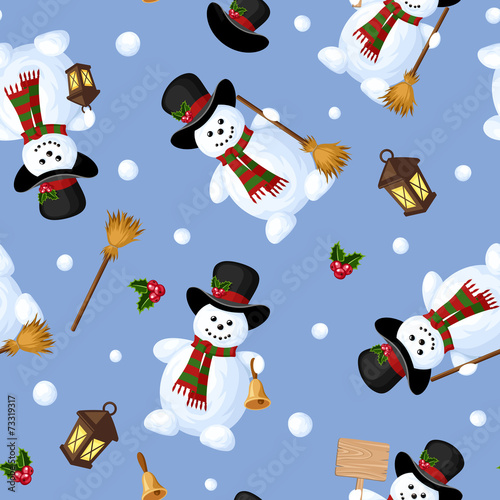 Materiał do szycia Weihnachten nahtlose Hintergrund mit Schneemännern. Vektor-Illustration.