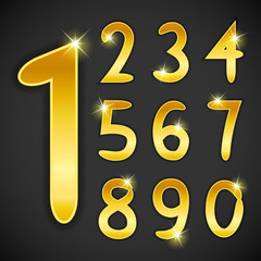 Number set in golden style on black background. Vector