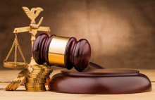 Judge Gavel With Money  And Scales Closeup