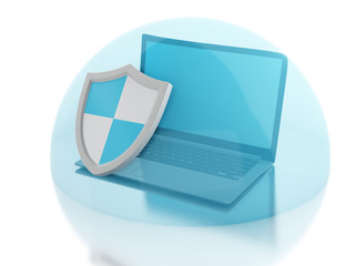 Poster - 3d laptop with shield. internet security, antivirus concept