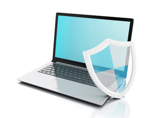 Poster - 3d laptop with shield. internet security, antivirus concept