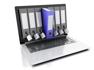 Poster - 3d laptop and secret folder. Data security concept