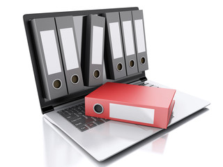 Poster - 3d Laptop and files. isolated white background