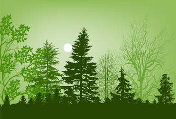 Sticker - green trees in forest illustration