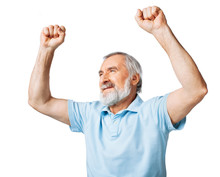 Successful Man Celebrating With Arms Up