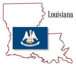 Poster - Louisiana State Map and Flag